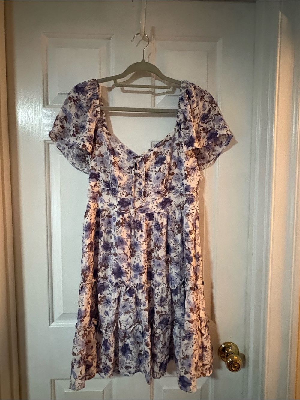 Francesca's Lavender and White Floral Smocked Neck Dress